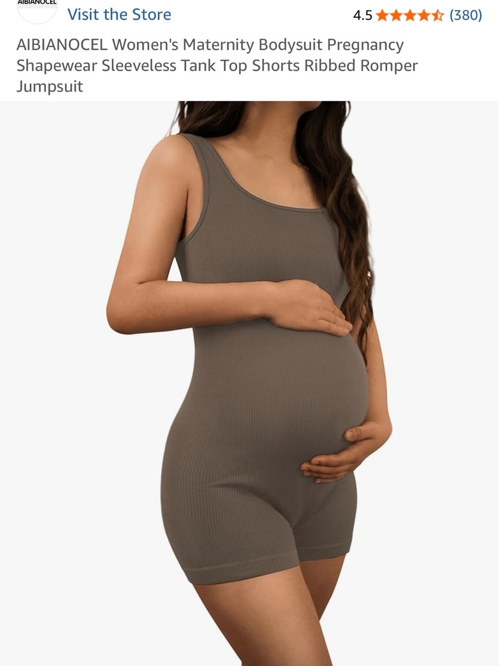 Maternity Ribbed Bodysuit Tank Romper in Taupe